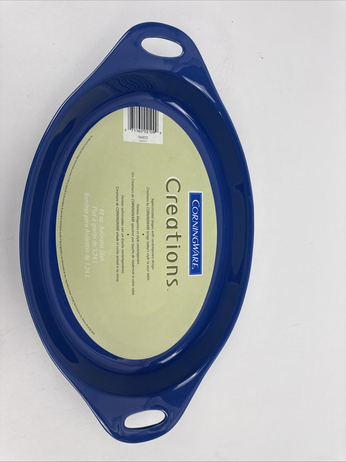 NWT NEW 1 Corning Creations SAPPHIRE BLUE Stoneware AU GRATIN Dish 42 OZ Large