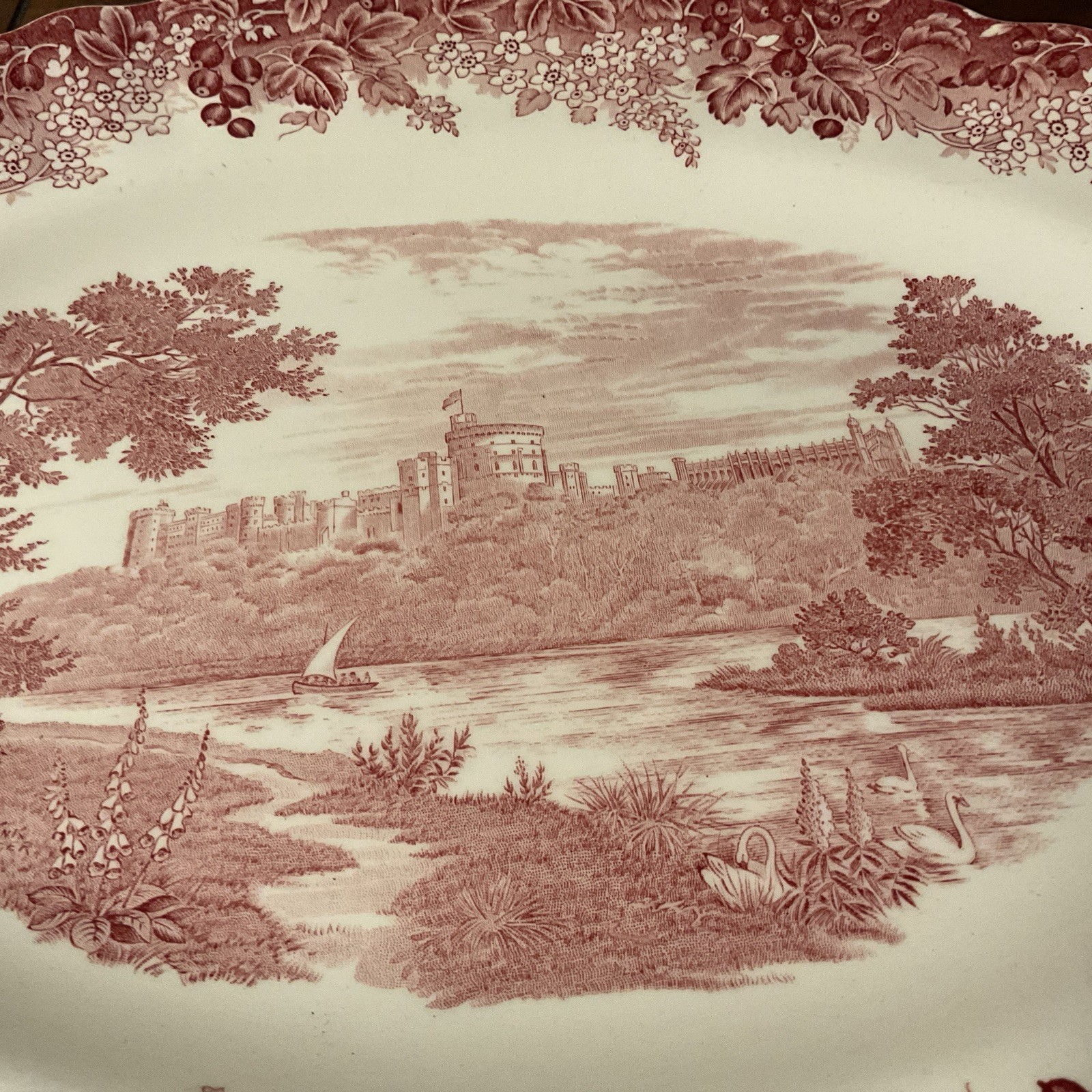 Red Transferware Platter Windsor Castle 14×11