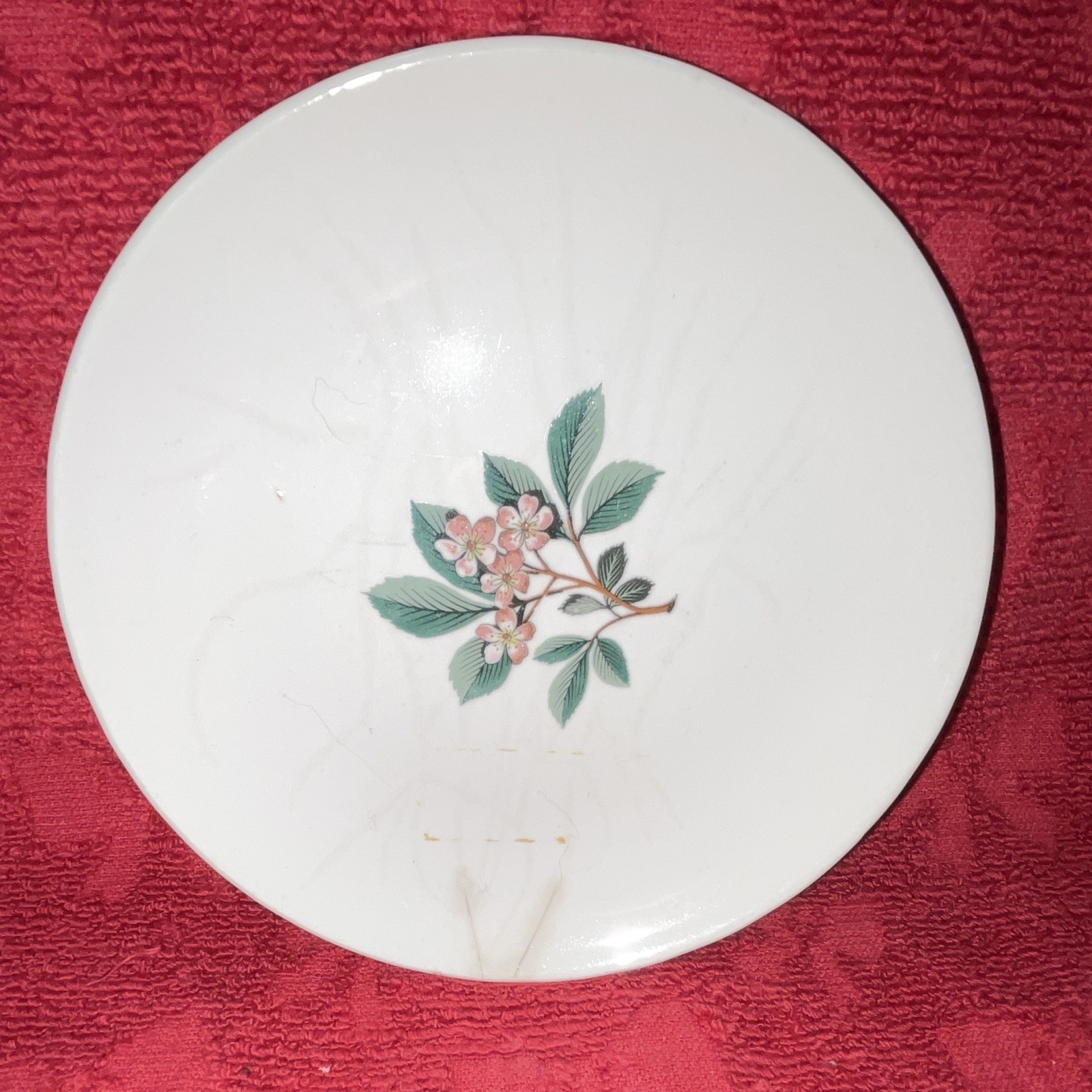 White Pink Green Floral Ceramic Plate 6in Round Glossy Flower Pattern