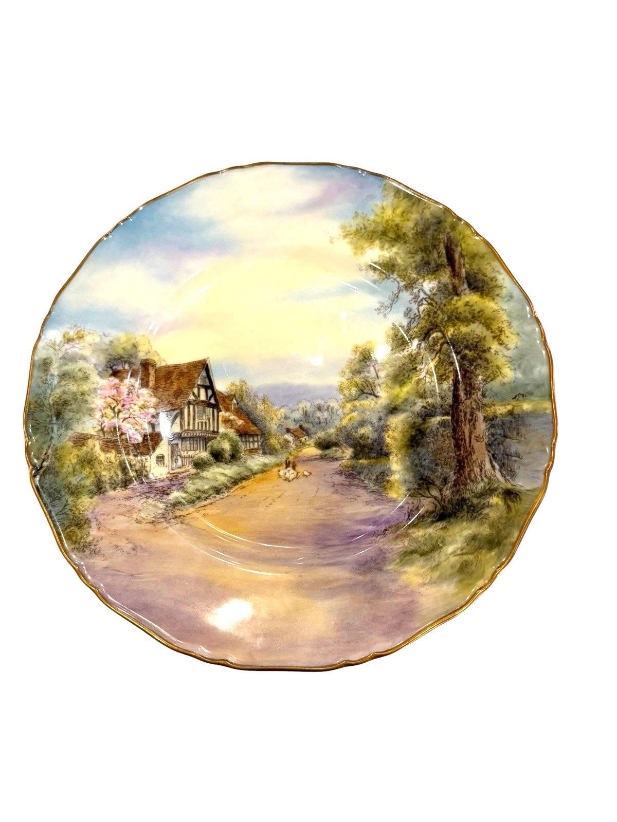 Mint Royal Worcester 1940 Cropthorne Cottage 10 1/2″ Cabinet Plate Sign J. Smith