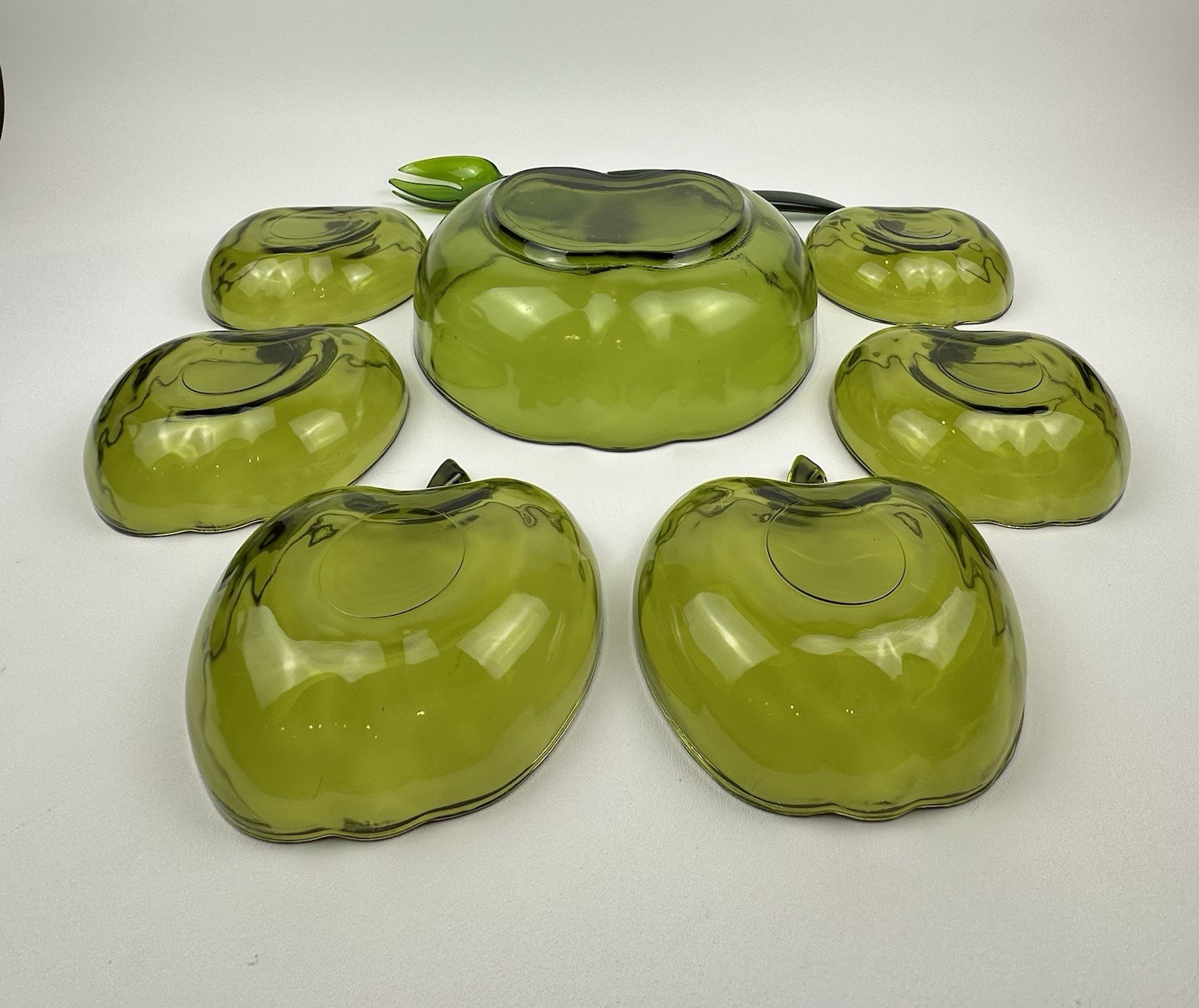 Vintage Hazel Atlas Serving Bowl Utensils 7 Orchard Ware Large Green Salad Bowls