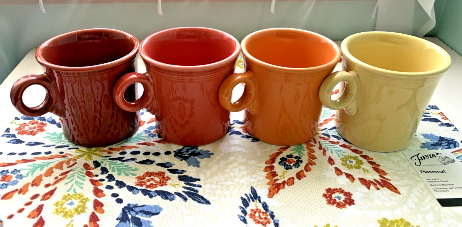 Fiesta Coffee Mugs – Ring Handle – Mixed Color Lot of 4 – HLC Fiestaware