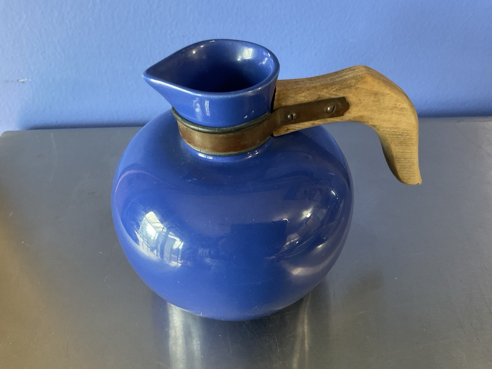 Vintage 1930s Hollydale Pottery California Cobalt Glaze Coffee Carafe Jug