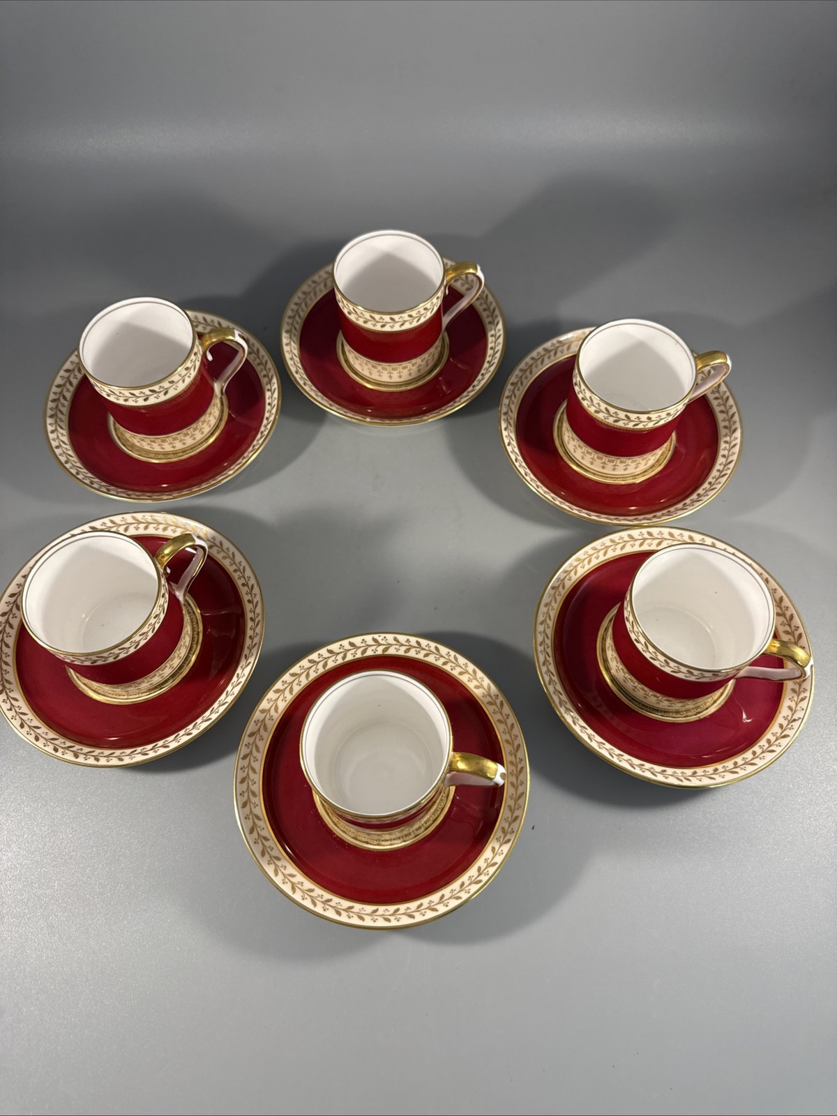 Set-6 Royal Staffordshire Demitasse Cup & Saucer Sets Burgundy Gold A15242