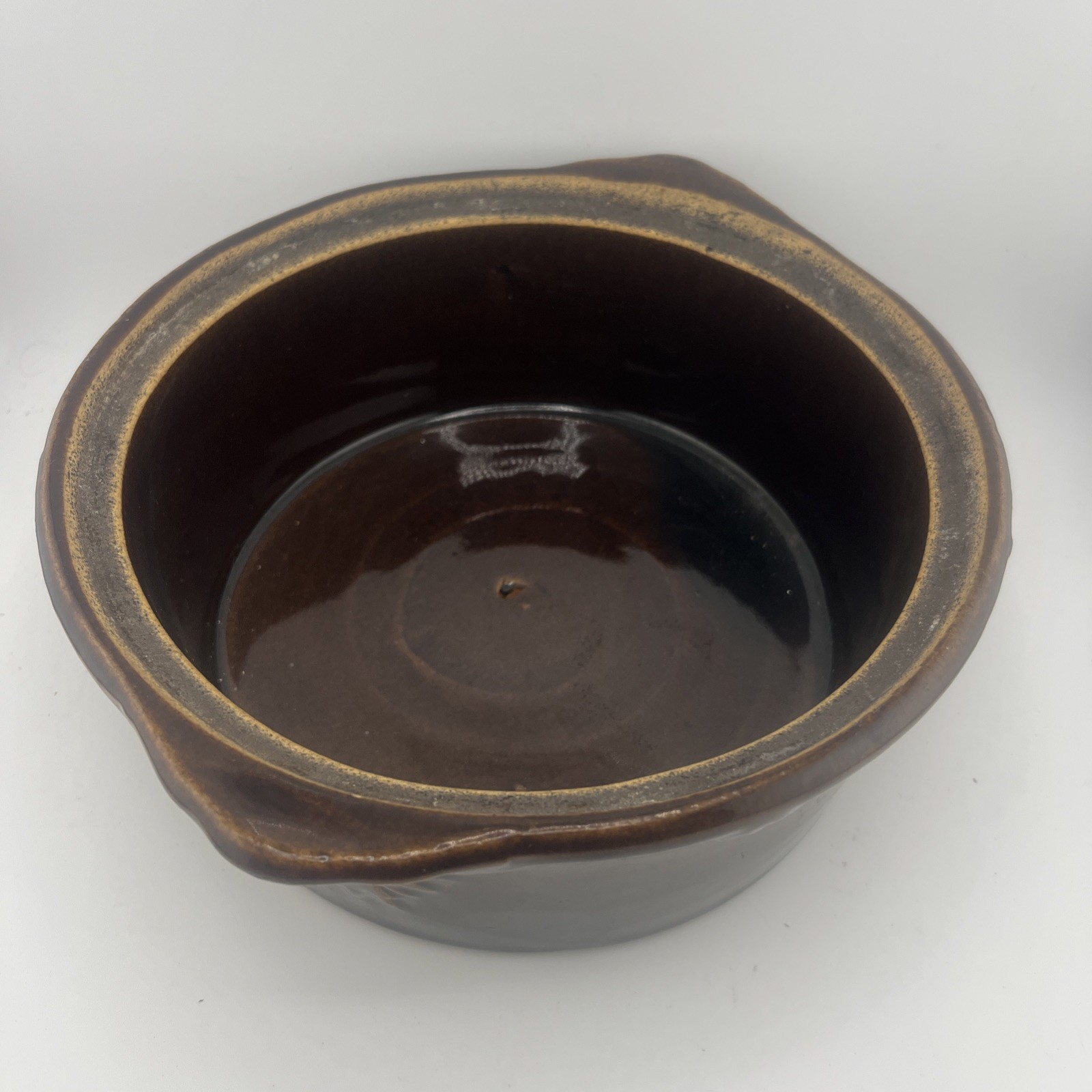 Vintage Brown Stoneware Ceramic Crock Lidded Casserole Dish Unmarked ST