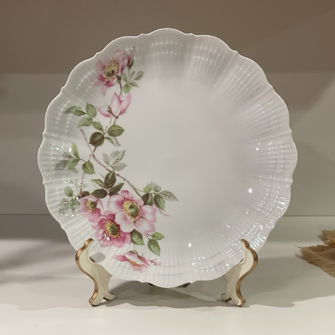 Giraud Limoges France Porcelain Plate White Pink/Green Floral Marked 1836
