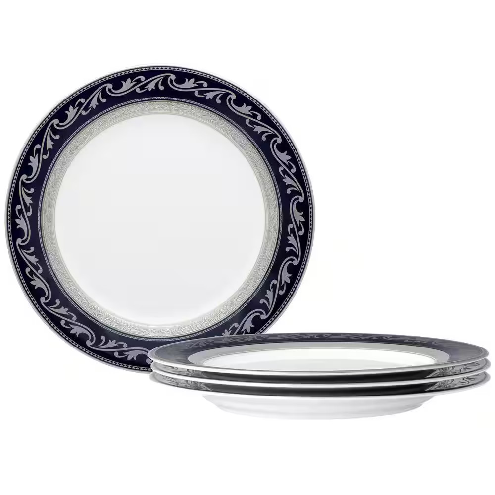 Crestwood Cobalt Platinum 9 In. (White) Porcelain Accent Plates, (Set of 4)