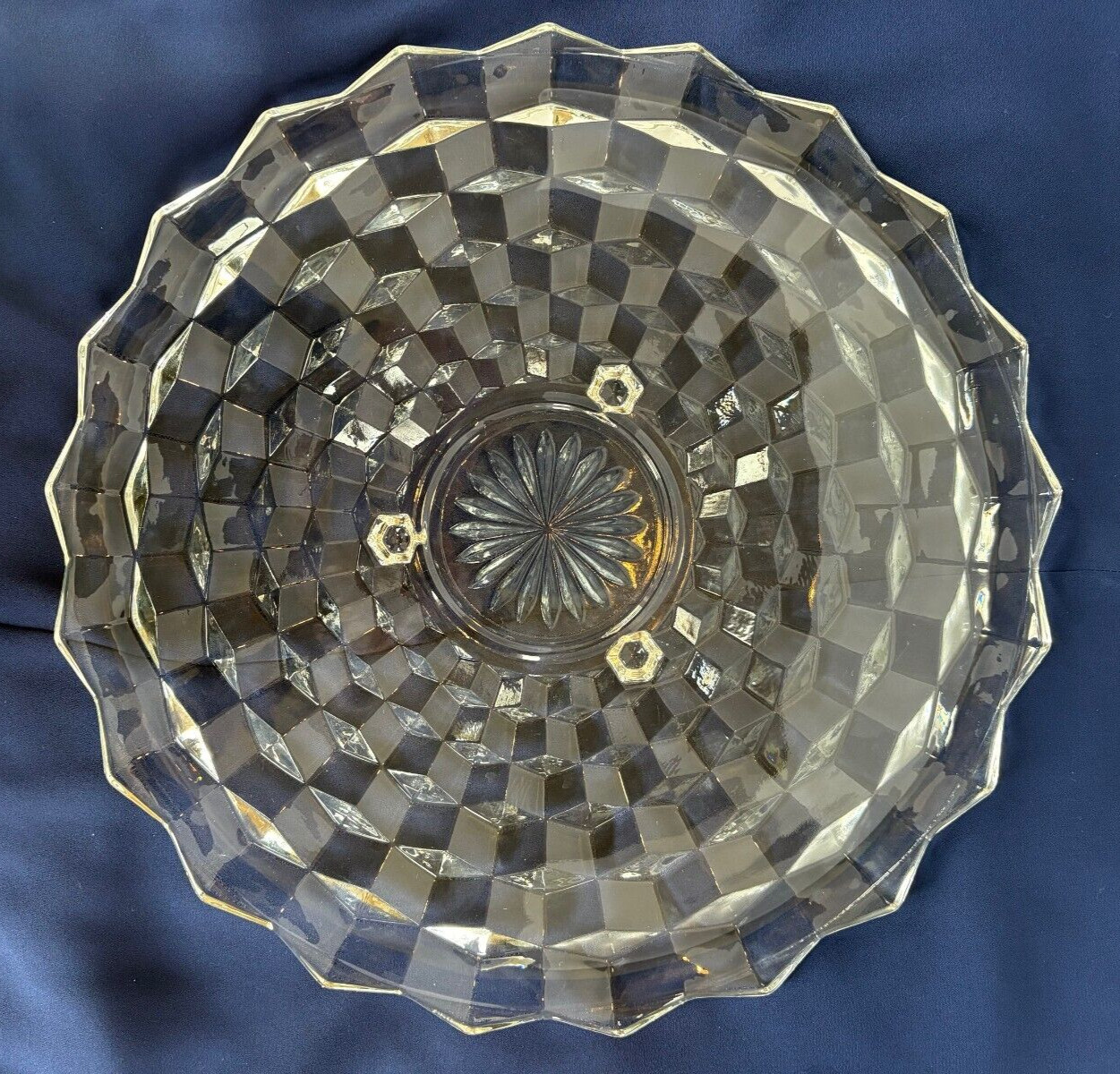 Fostoria American Cubist Hexagon Footed Cake Plate Server Clear 12.5″ EUC