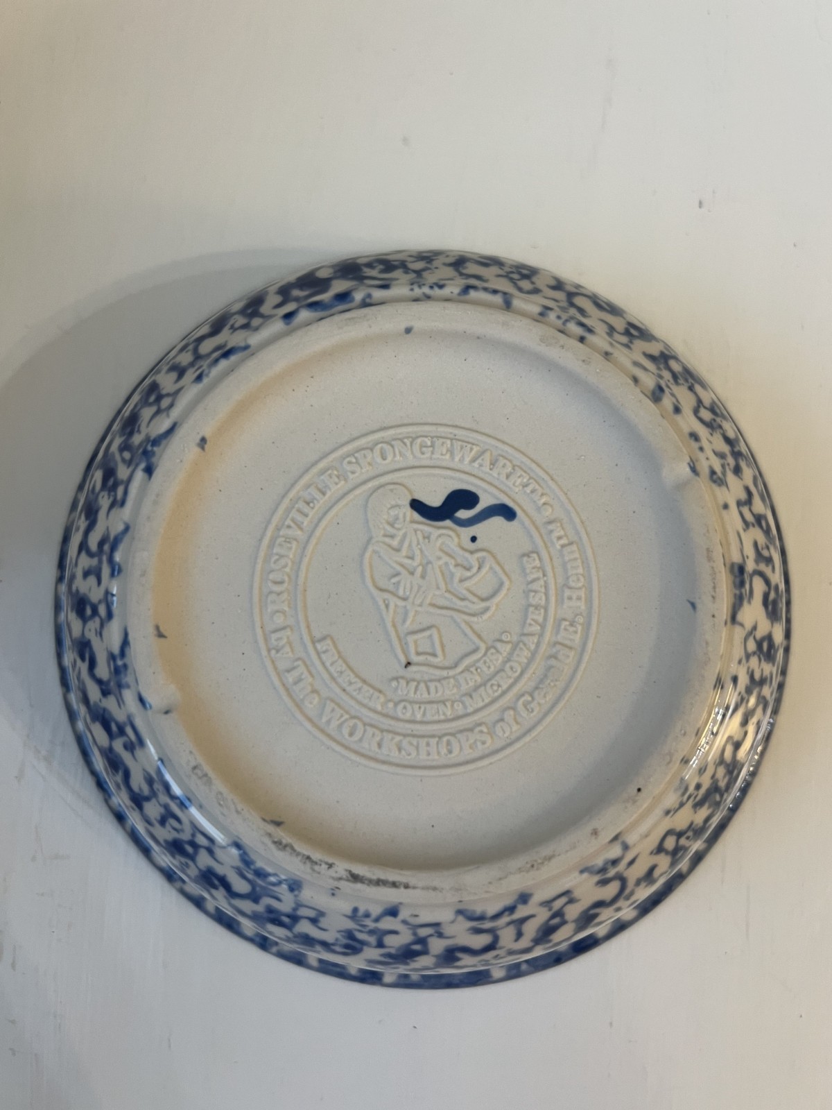 4 Workshops of Gerald E. Henn Blue Spongeware 6 1/2 inch Cereal Bowls
