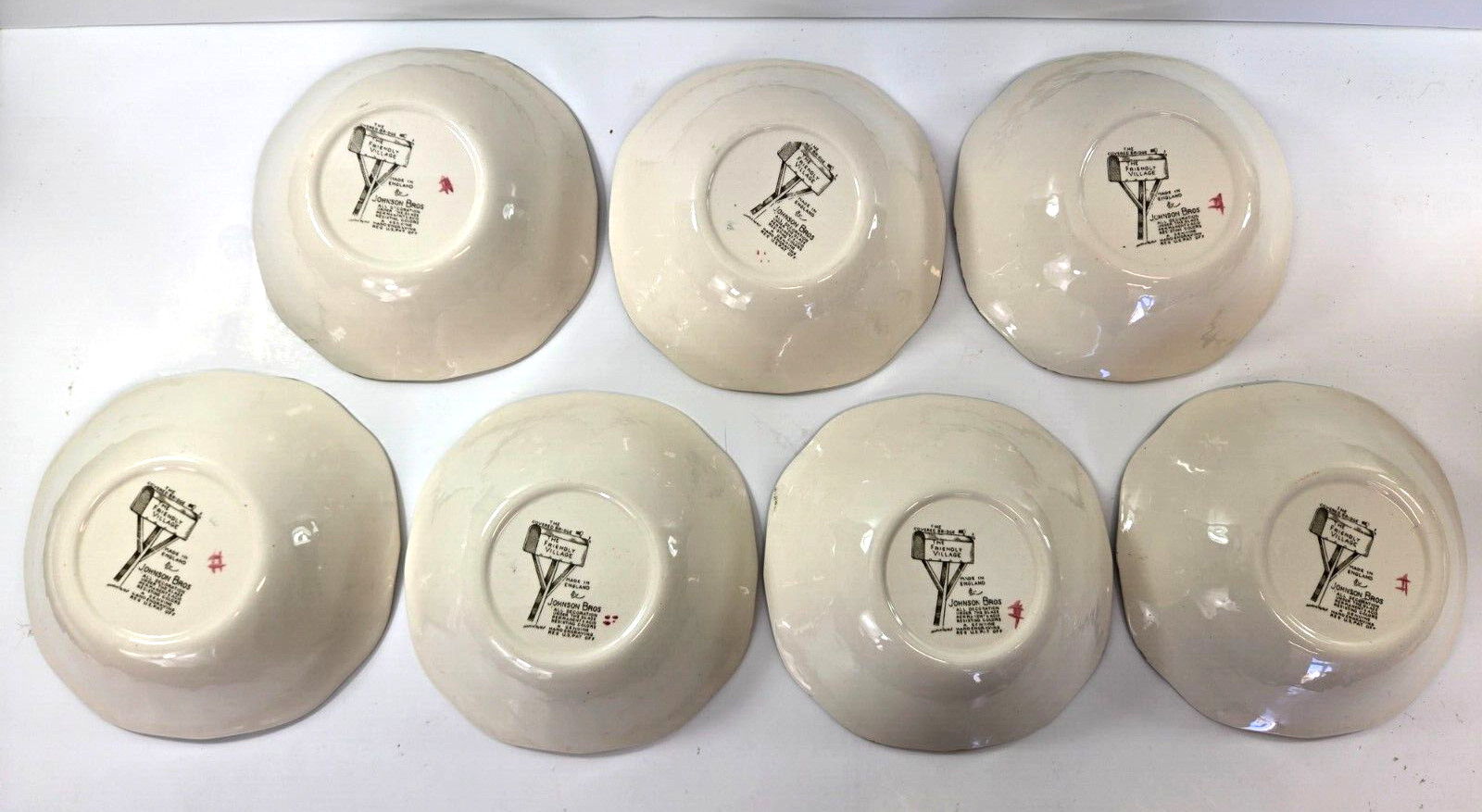 Johnson Brothers Friendly Village Covered Bridge 7 Square Cereal Bowls England