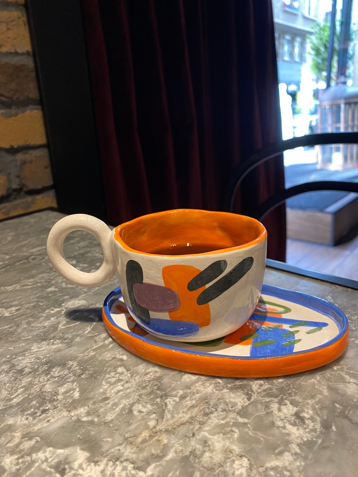 Vintage Handmade Pottery Mug Cup Hand Painted Art Design Stoneware Ceramic