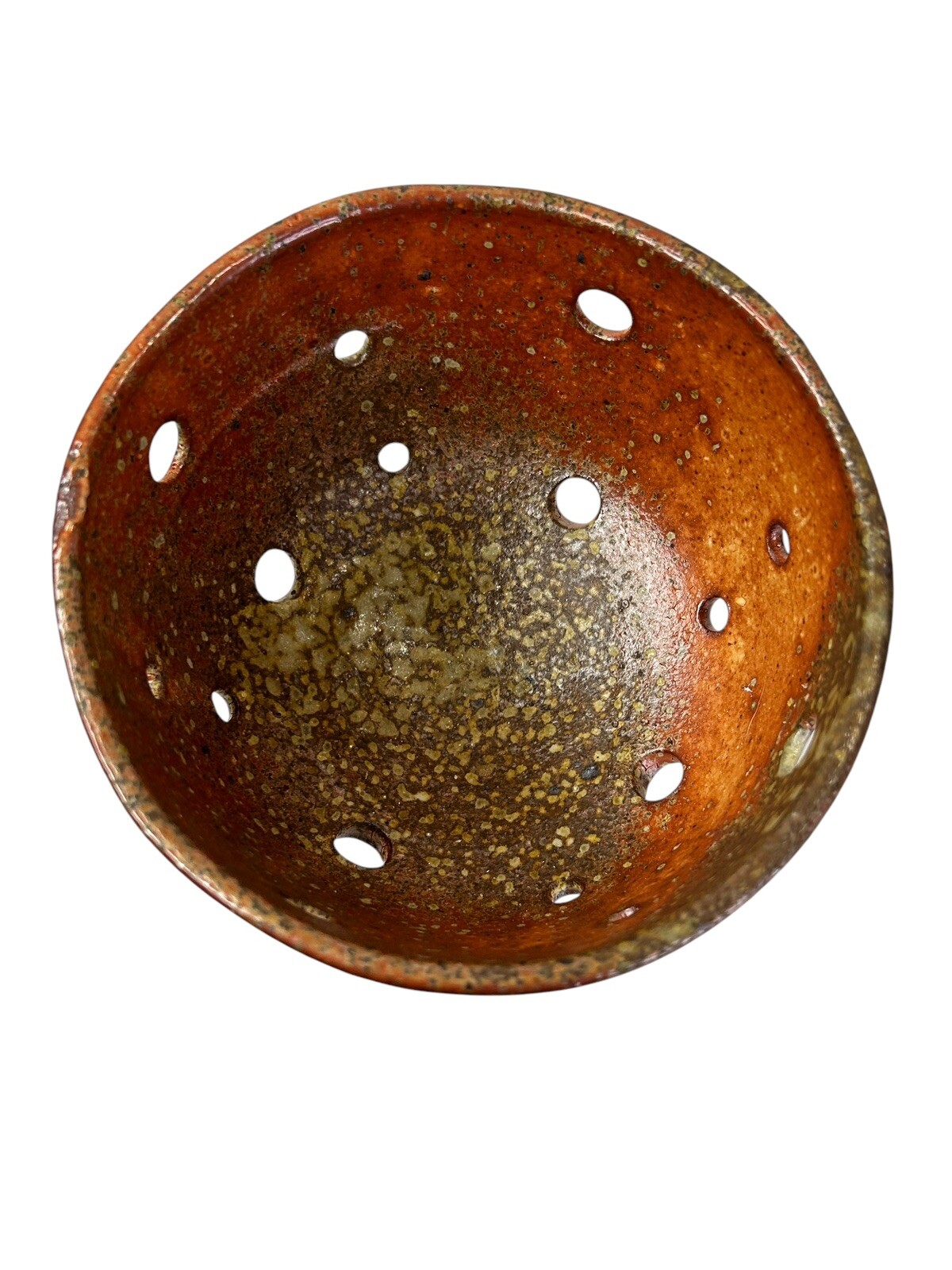 Studio Art Pottery Colander Strainer Fruit Bowl Brown Hand Made Signed NA