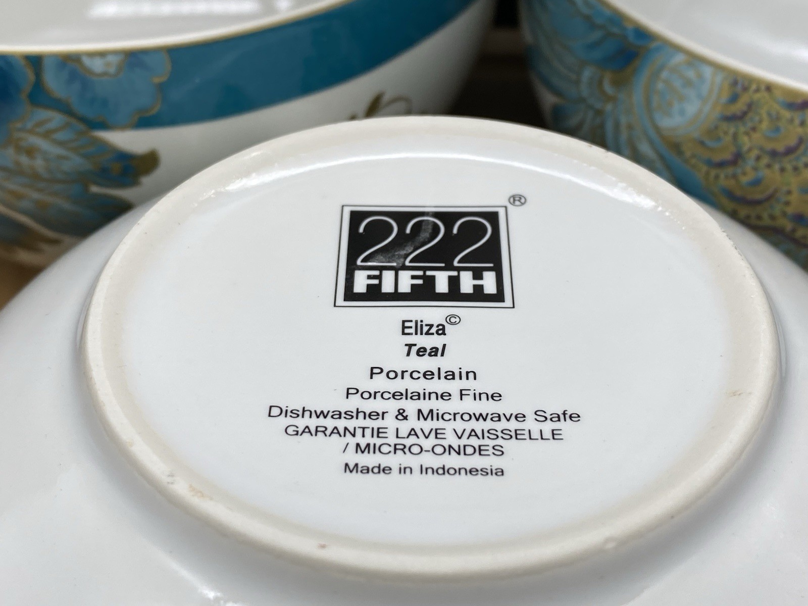 222 FIFTH Eliza Teal FINE PORCELAIN 5.50″ x 3″ Soup Bowls (SET OF 4) NEW