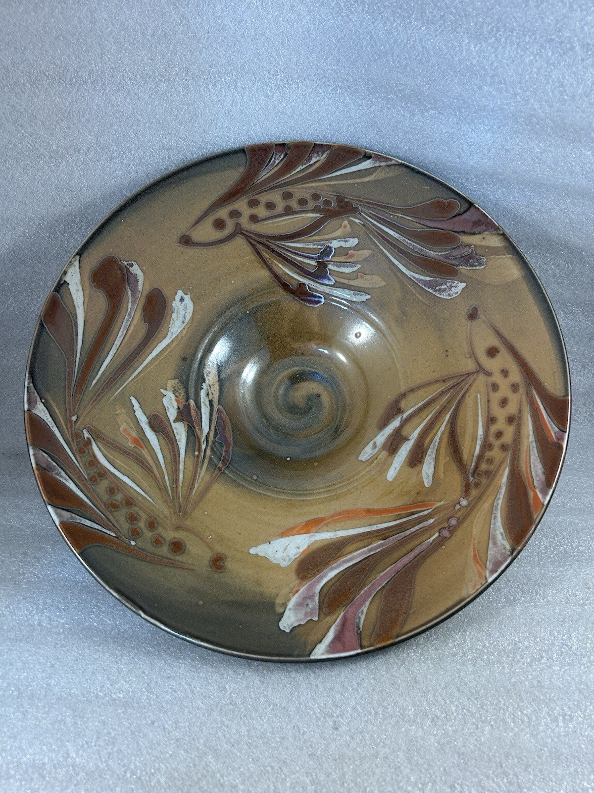 Signed Art Modern Beta Fish Ceramics Pottery Decorative Serving Bowl Platter