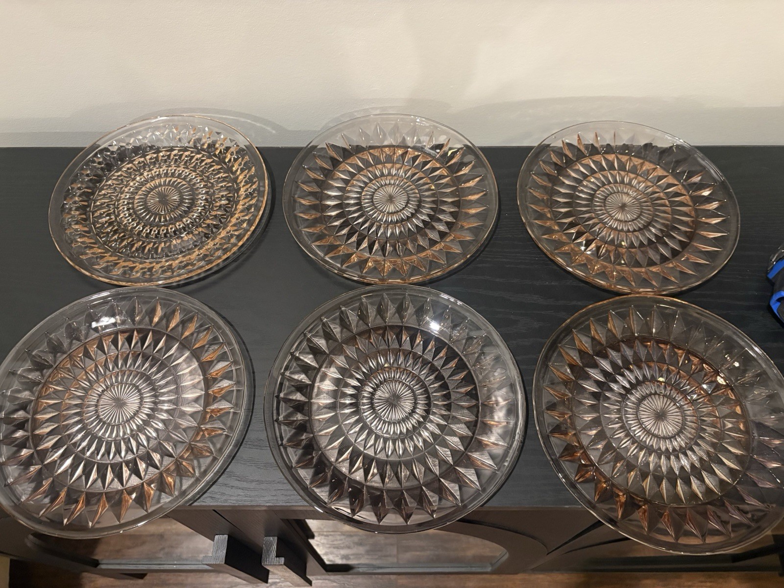 6 Jeannette Windsor Diamond Pink Depression Glass Round 9″ Dinner Plates