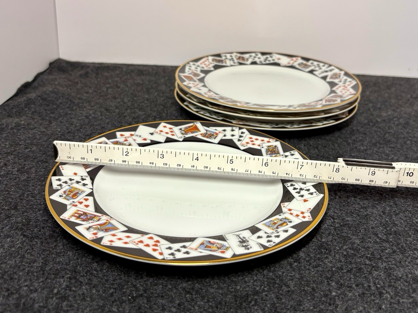Set of Four Tiffany & Co Porcelain Playing Cards Salad Dessert Plate 7.75 In Dia