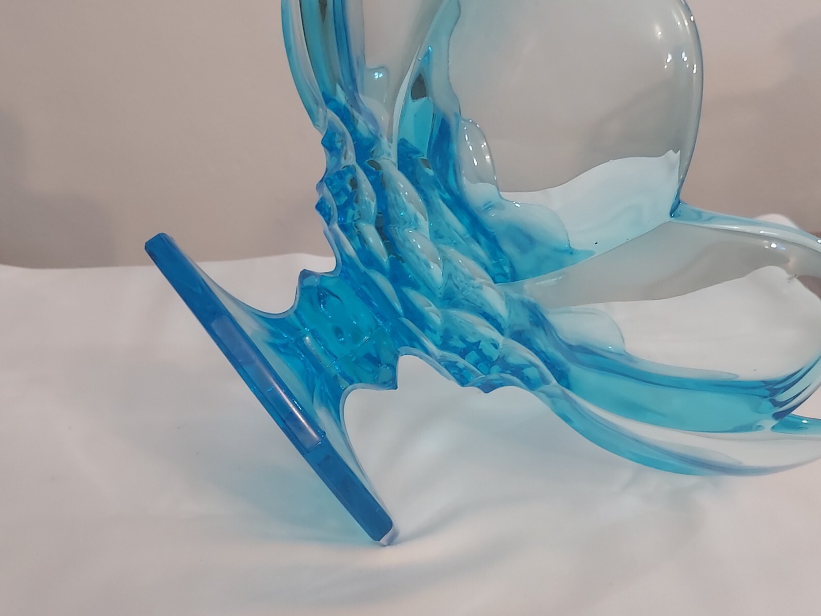 MCM UV Reactive LE Smith DOMINION Colonial BLUE Art Glass Ftd COMPOTE Fruit Bowl