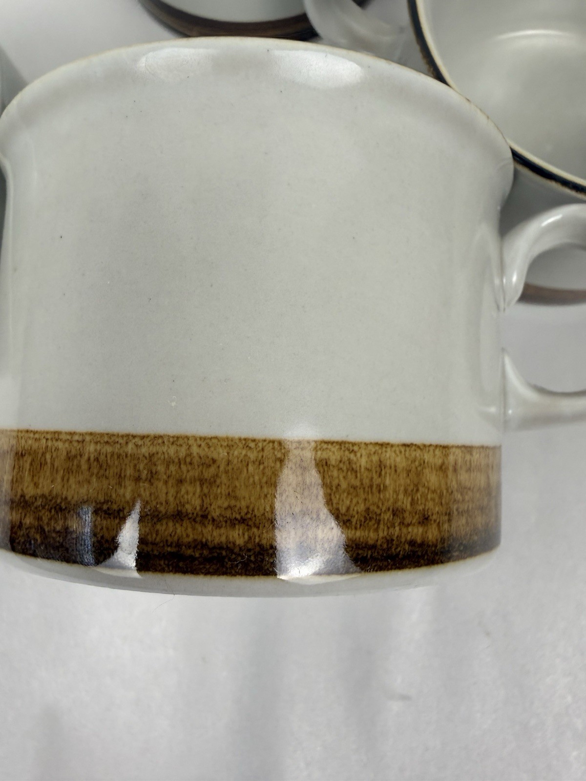 Vintage Norway Stavangerflint Coffee Or Tea Cups MCM 3” Brown Trim Set Of 4