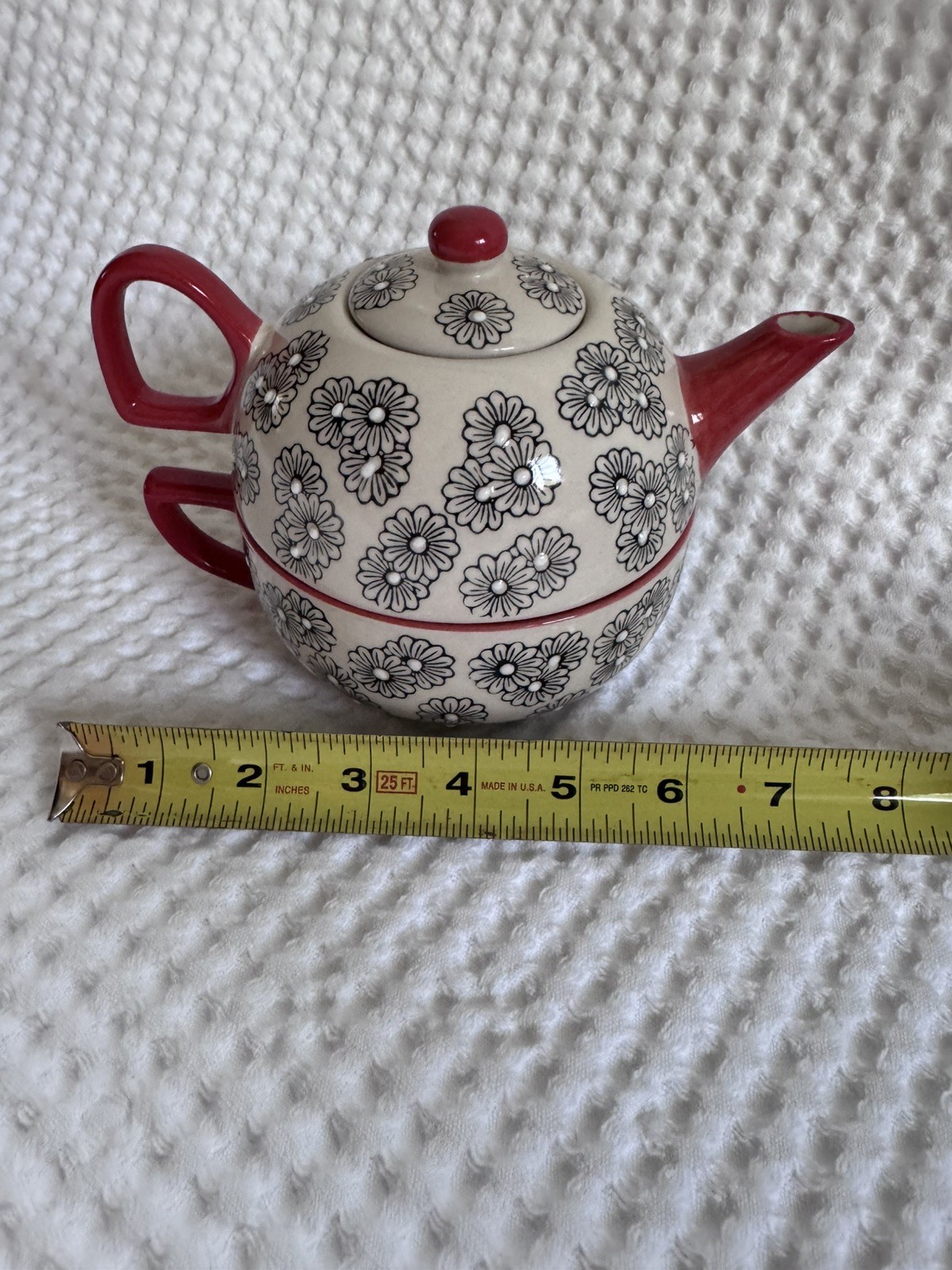 Yokohama Studio Hand Painted Whimsical Ceramic Teapot & Cup Mug Stacked Duo Set
