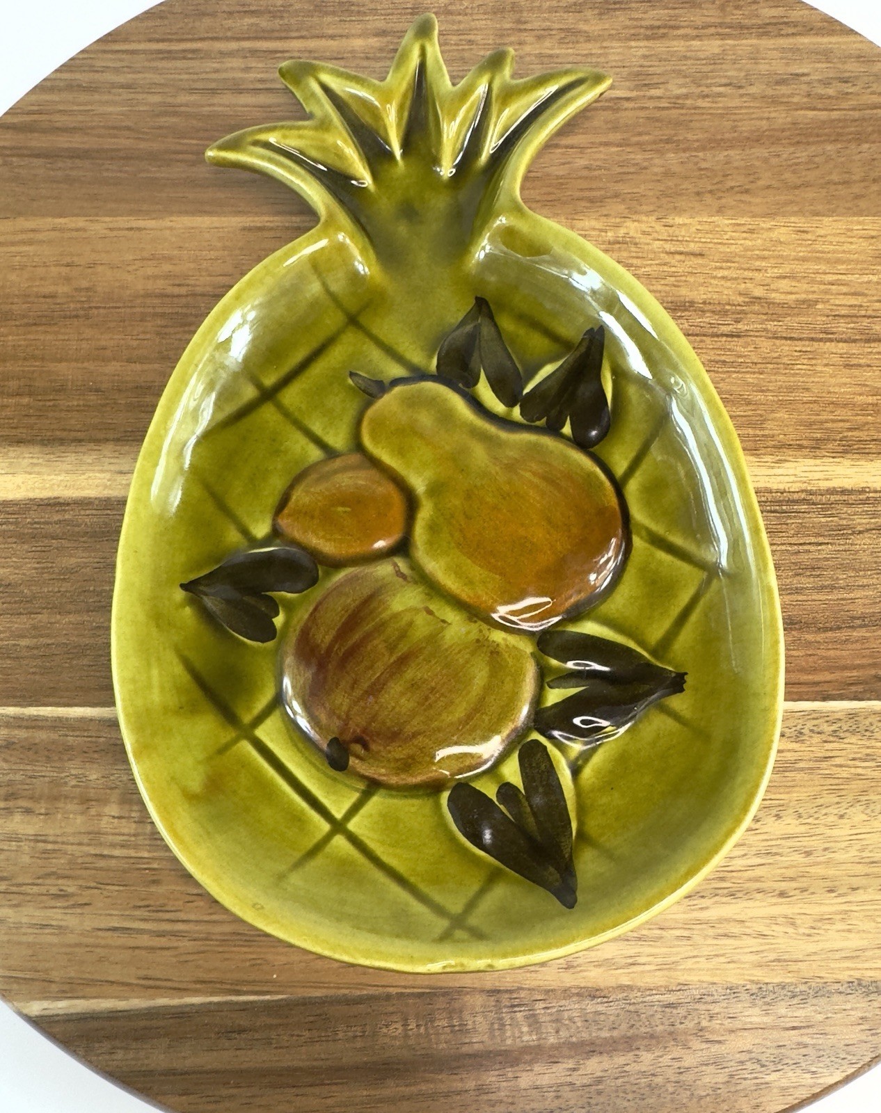 Vintage Los Angeles Potteries Pineapple Shaped Serving Dish 1965 Olive Green