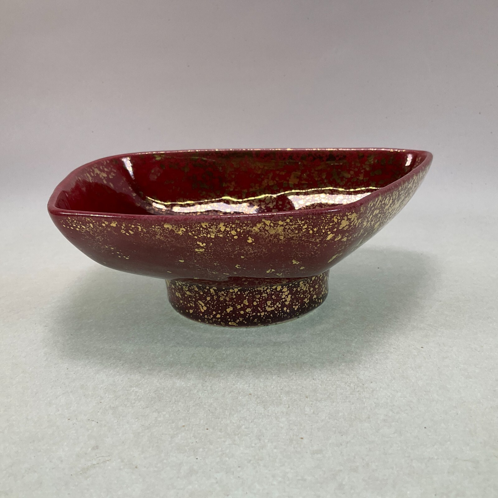 Mid Century Gold Spatter Burgundy Asymmetrical Bowl #8804 Vintage MCM