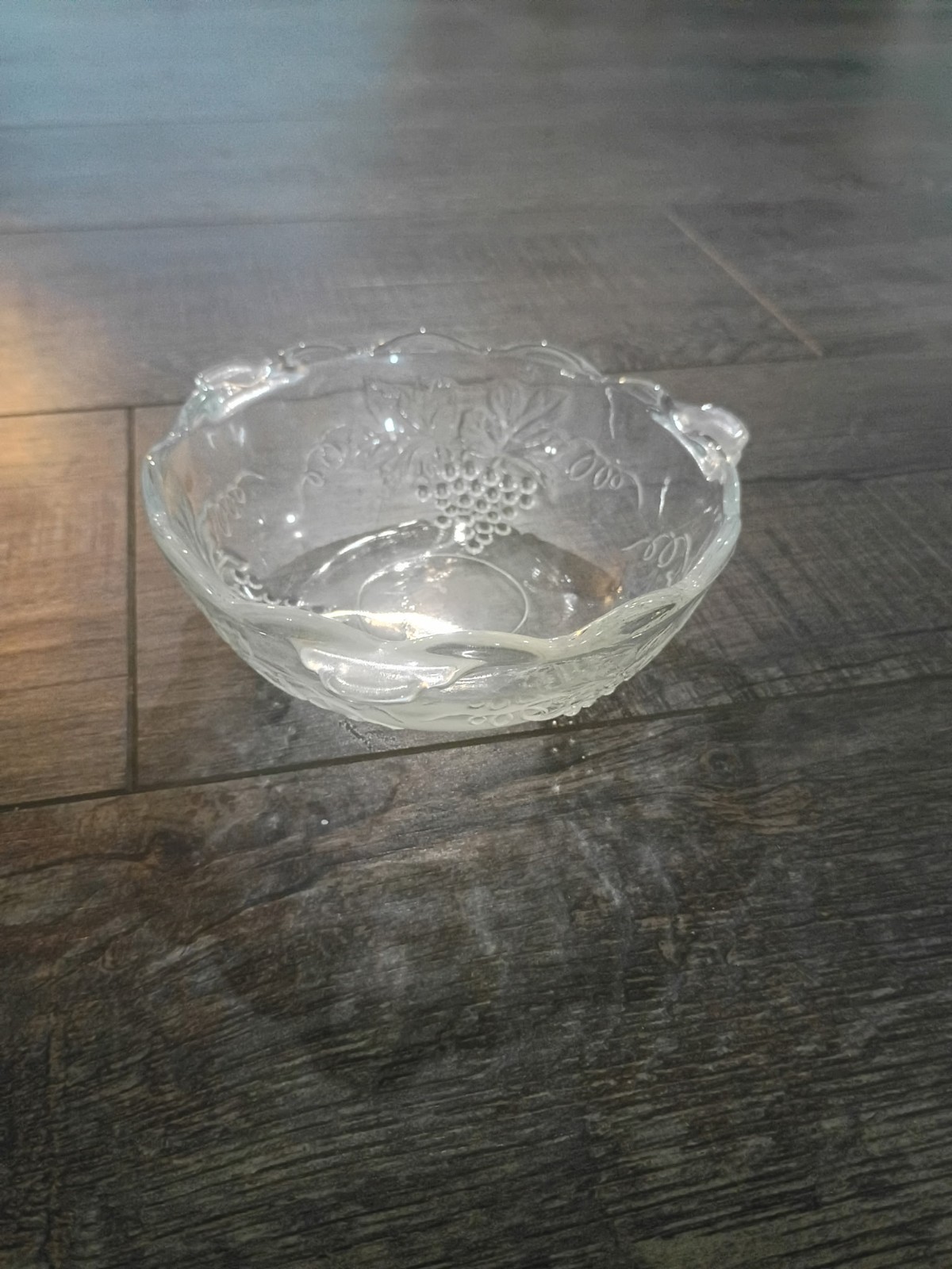 Unmarked Clear Pressed Glass Round Decorative Bowl, Grape Pattern, 1-Piece