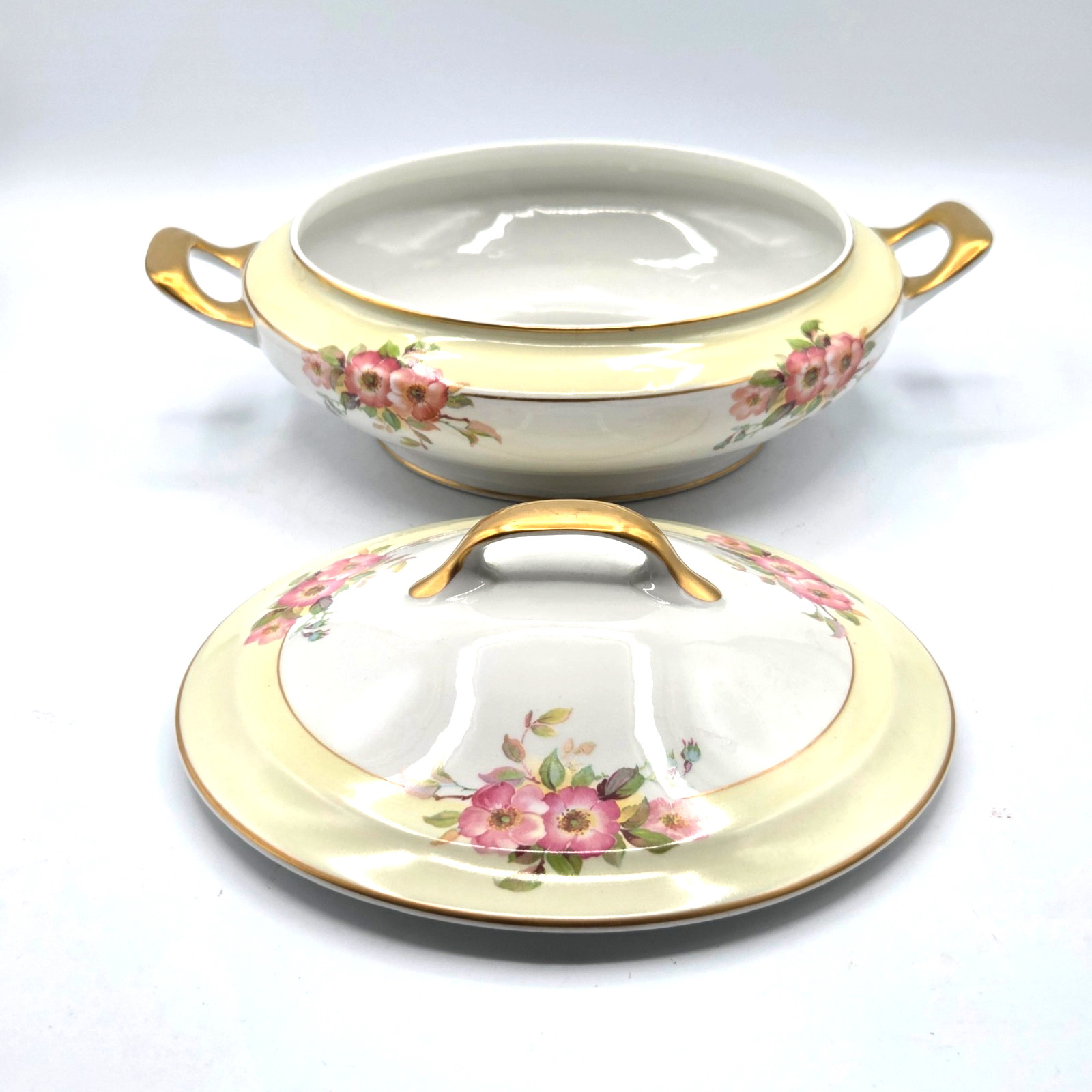 Jackson China Floral Covered Casserole Dish with Lid Gold Rim VINTAGE
