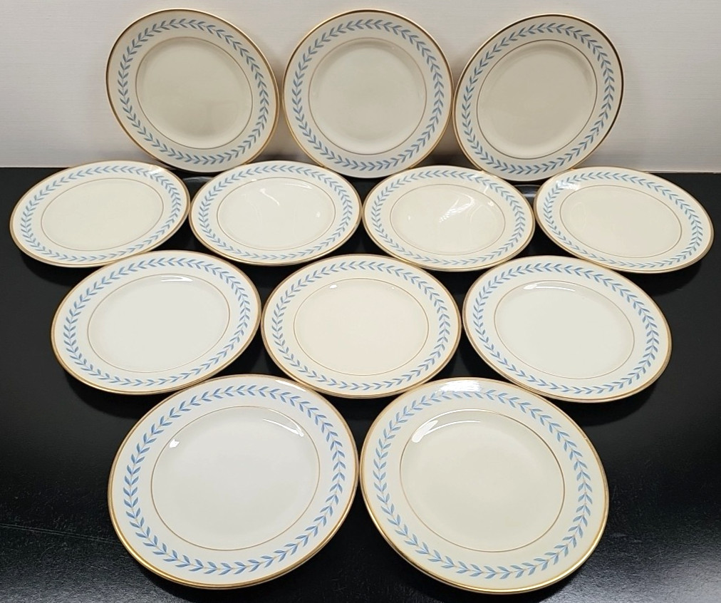 12 Syracuse China Sherwood Bread Plate Set Vintage Old Ivory Blue Laurel MCM Lot