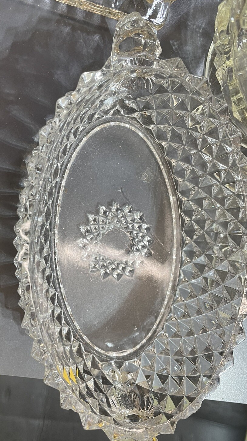 ANTIQUE 1890’S BRYCE BROS AMAZON OVAL LION HANDLE DIAMOND SHAPE GLASS BOWL EAPG