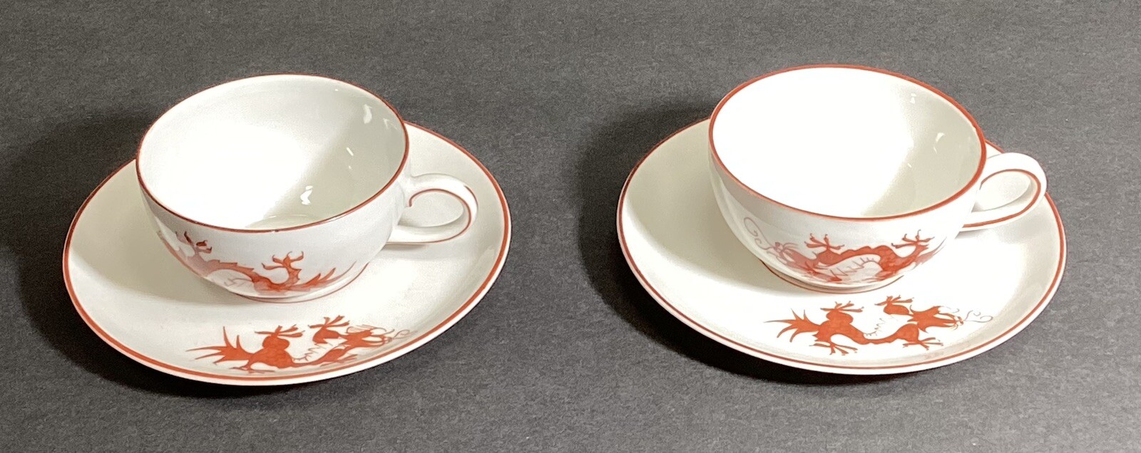 2 FREIBERGER Red Dragon porzellan Porcelain Demi Tasse 2 Cups & 2Saucers Germany