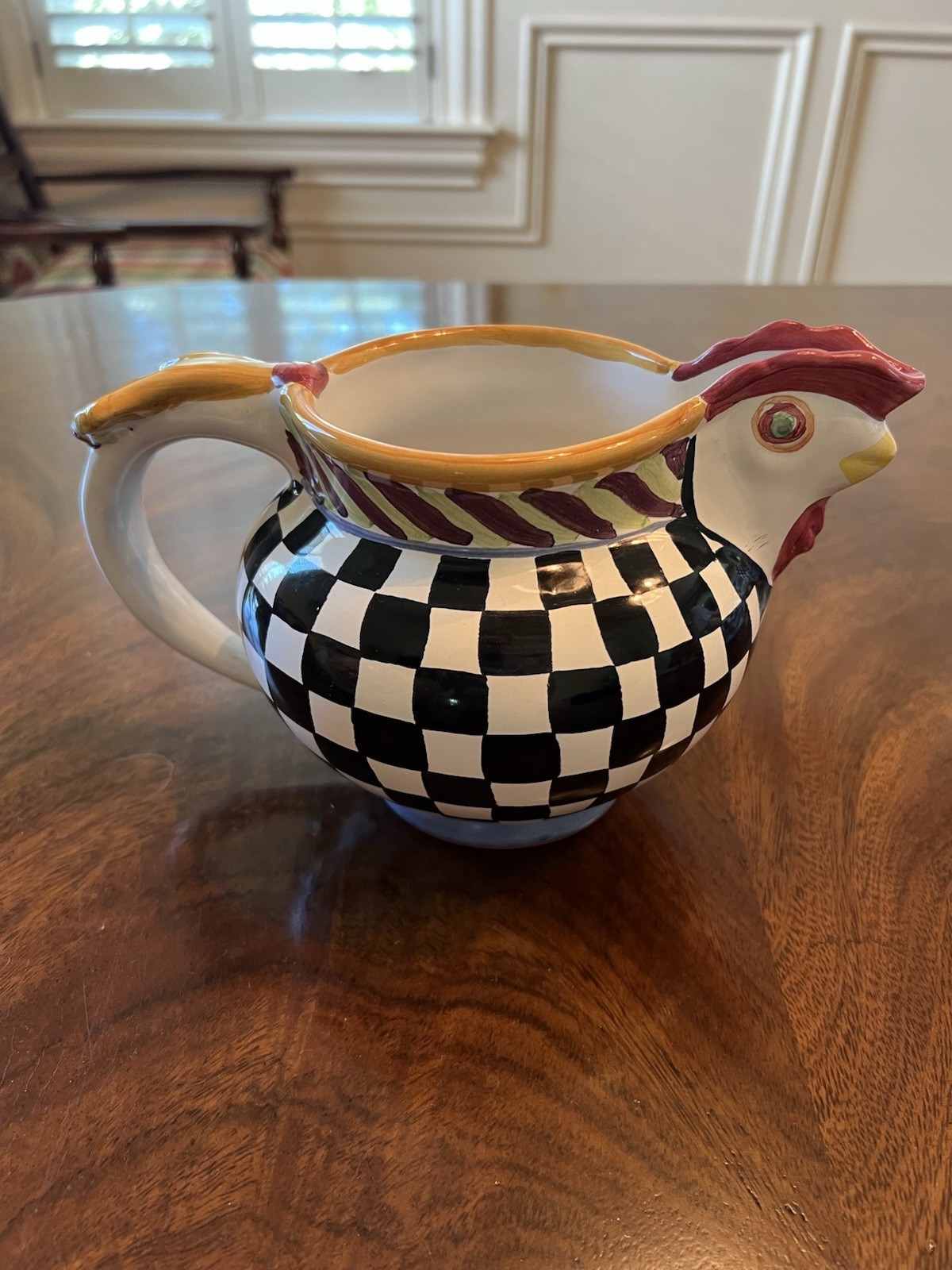 MACKENZIE-CHILDS Retired Piccadilly Courtly Check Chicken Pitcher