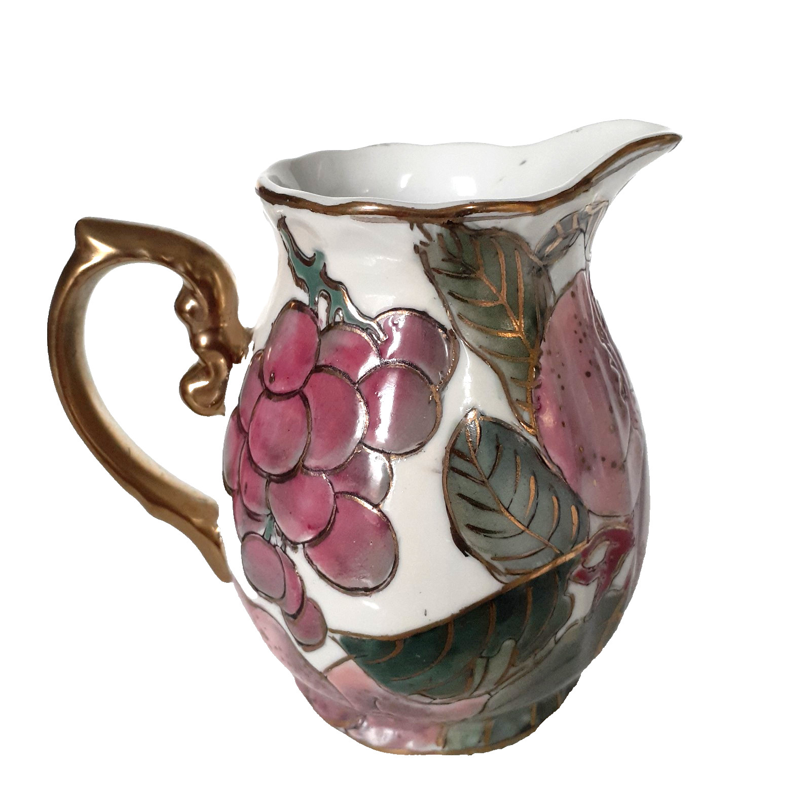 Toyo Vintage Chinese Porcelana Creamer Hand Painted Plum Floral Gold Trim 4″