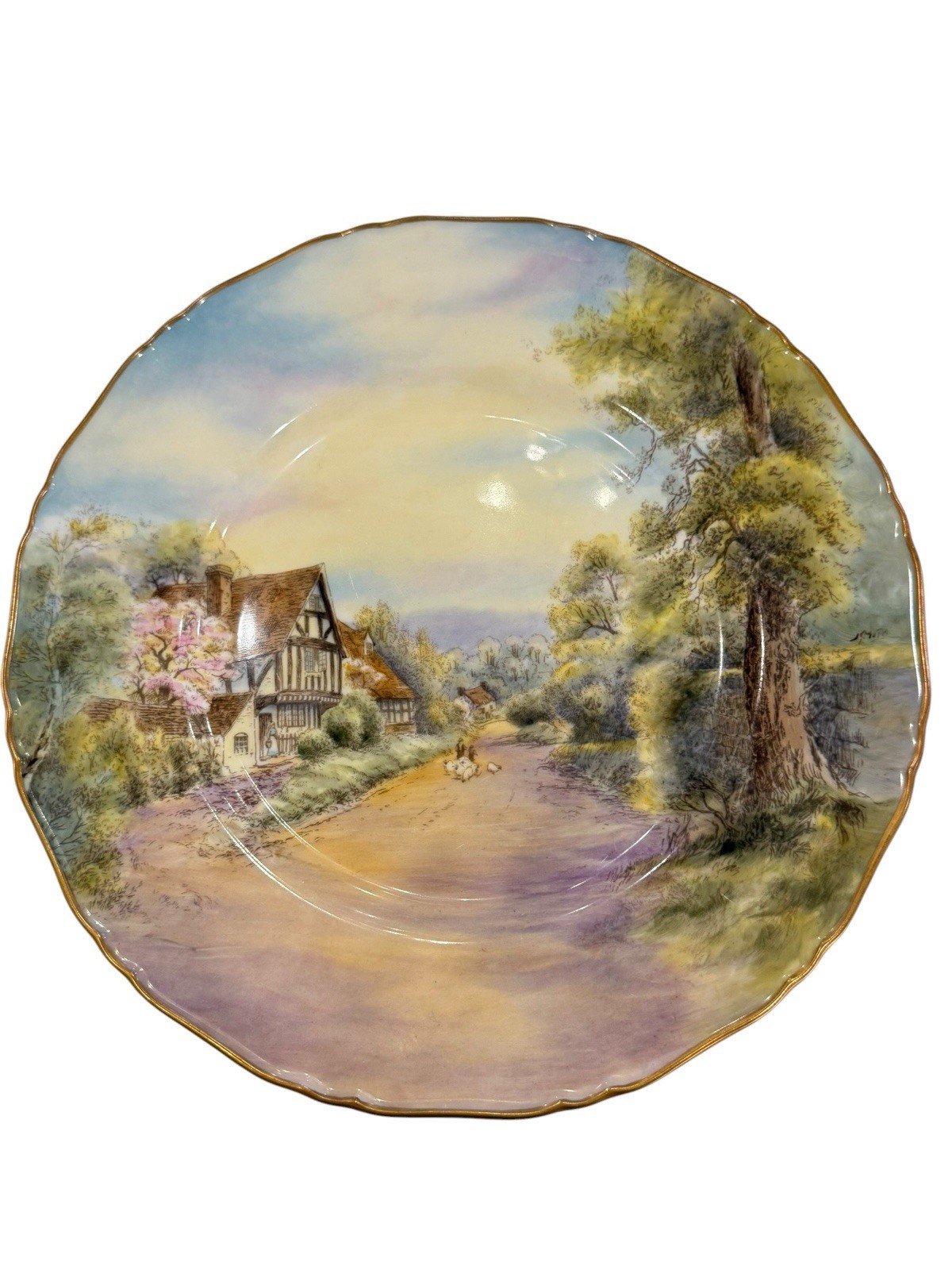 Mint Royal Worcester 1940 Cropthorne Cottage 10 1/2″ Cabinet Plate Sign J. Smith