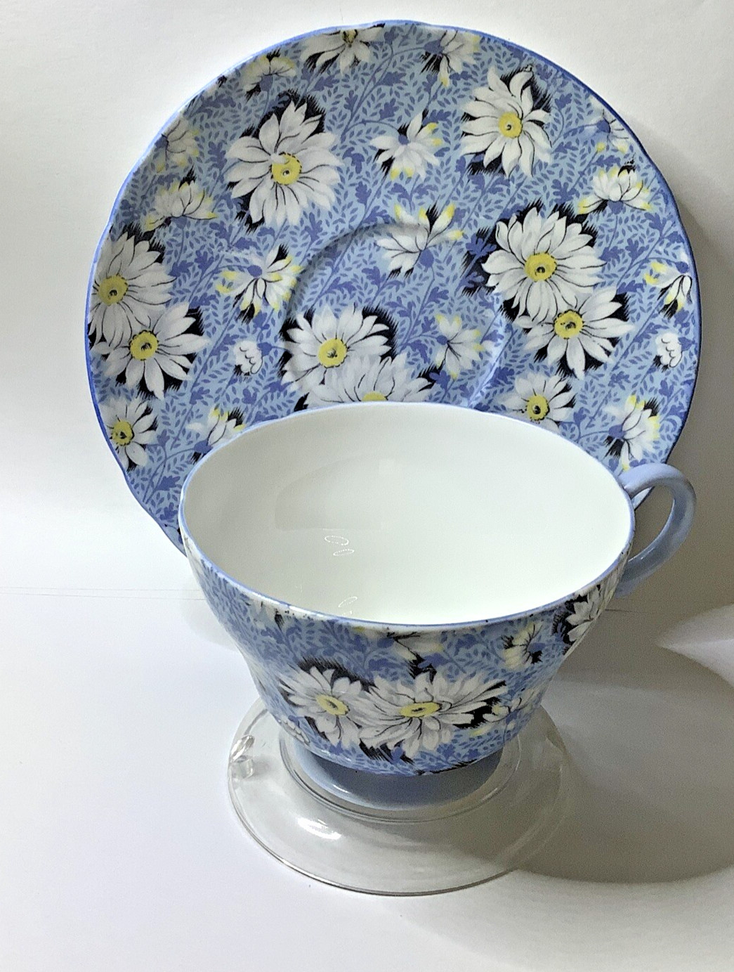 Vintage Shelley Bone China Blue Daisy Tea Cup and Saucer Chintz Daisies