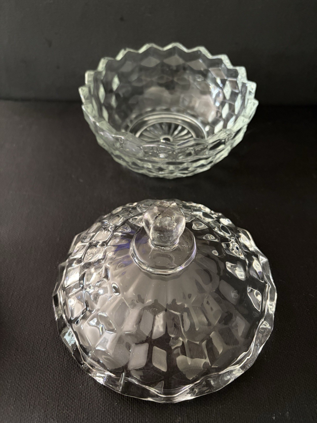 Fostoria Vintage American Covered Candy Dish With Lid Clear Cubist Glass
