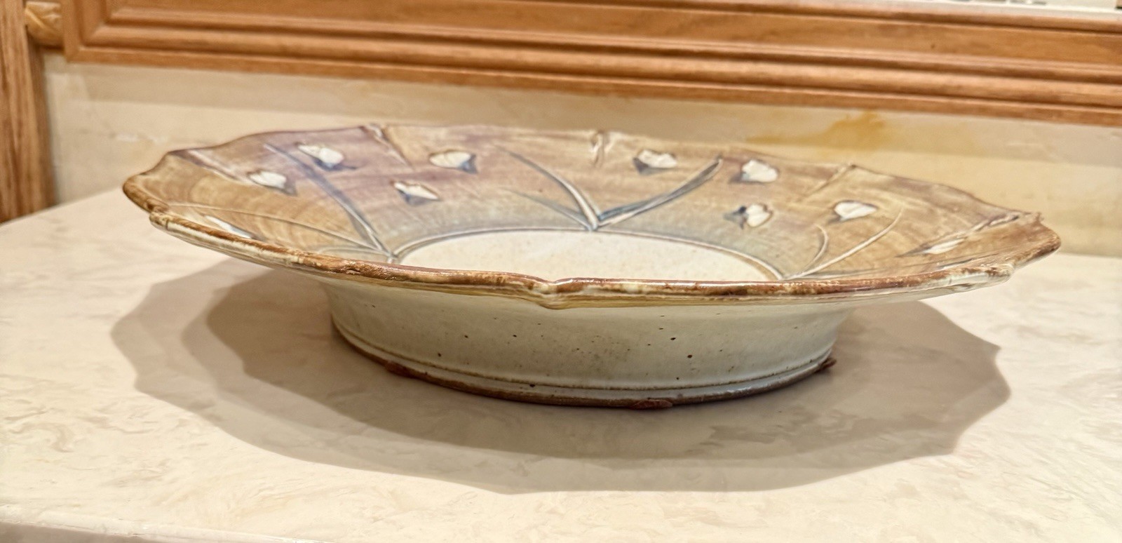 RARE 17″ Vtg NICOL Signed green, white Stoneware STUDIO ART Pottery Bowl Platter