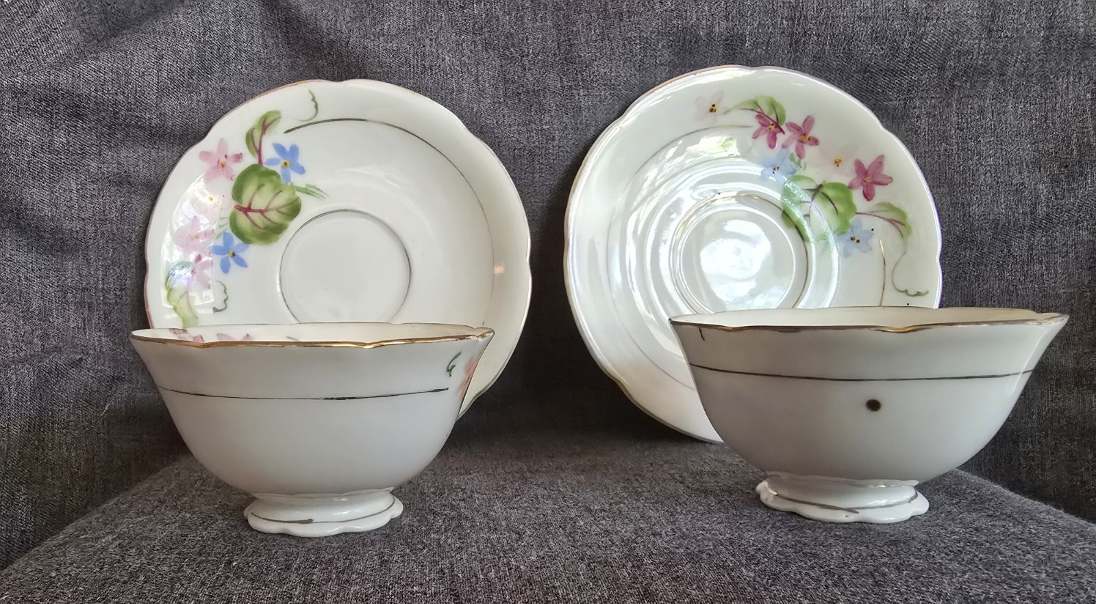 Vintage Floral Tea for Two ~ 4 pc Set Cups and Saucers Made in Occupied Japan