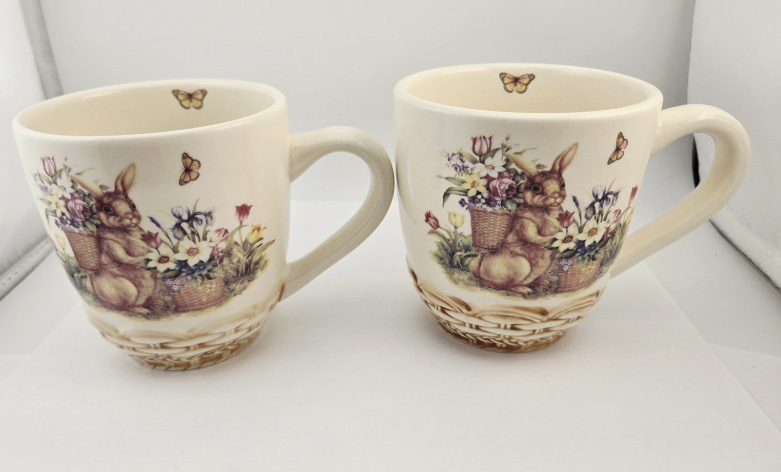 Lot of (2) Cracker Barrel Easter Treasures Bunny Floral Coffee Mugs Cups