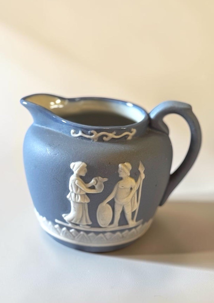 Vintage Jasperware Style Pale Blue Classical Relief England Style Cream Pitcher