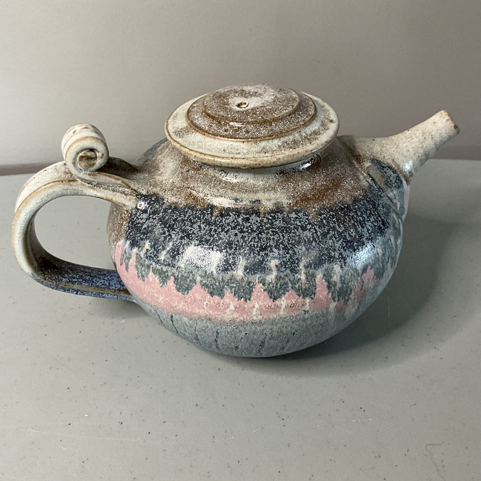 Art Pottery Tea Set 7 Piece Deborah Doran Studio Dundas Ontario Canada Pink Blue