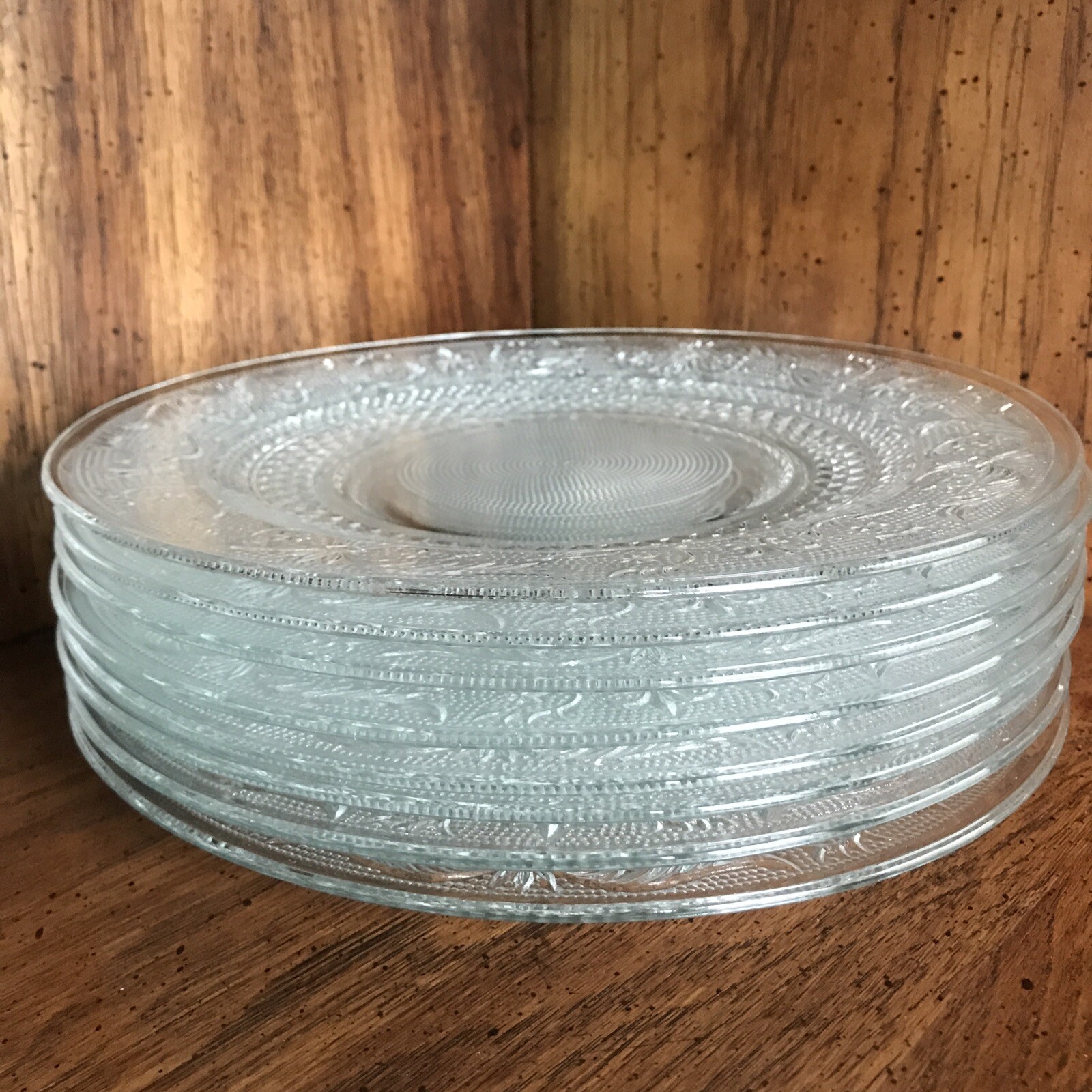 8 Kig Malaysia Trellis White Clear Glass 10″ Dinner Plates Lot Set Set of 8