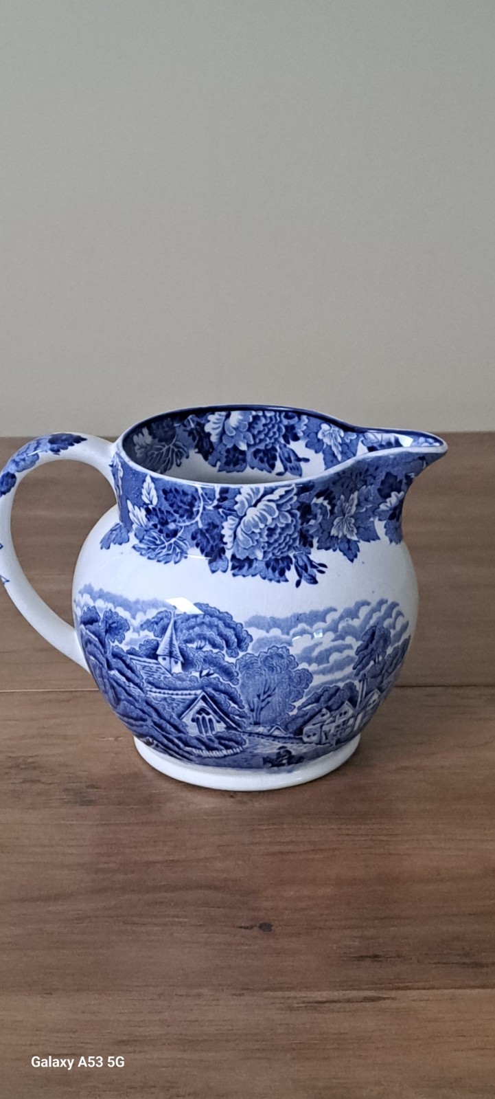 Vintage Woods Ware “English Scenery” Blue Transferware Cream Pitcher / Milk Jug