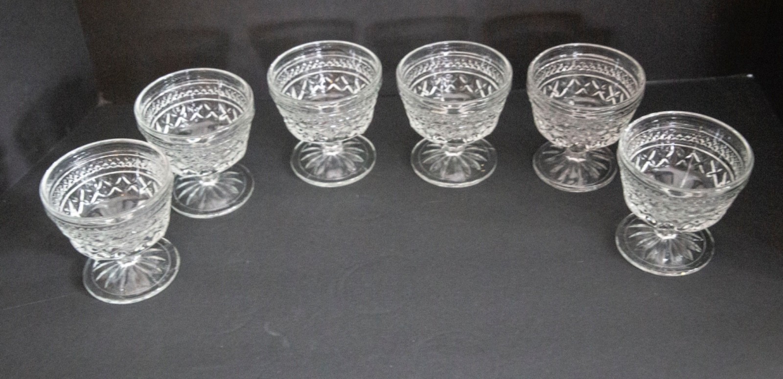 6 Wexford Anchor Hocking Footed Sherbet/Dessert Glasses-Clear-4″-EX