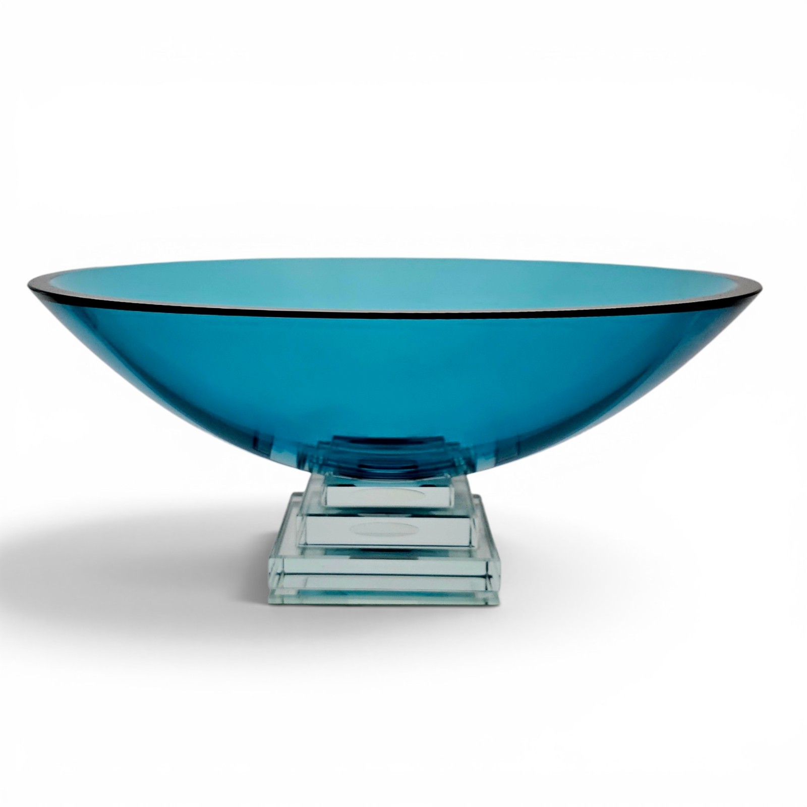 Stephen Schlanser Eclipse Bowl Signed 1992 Aqua Art Glass Centerpiece 16″ Mint