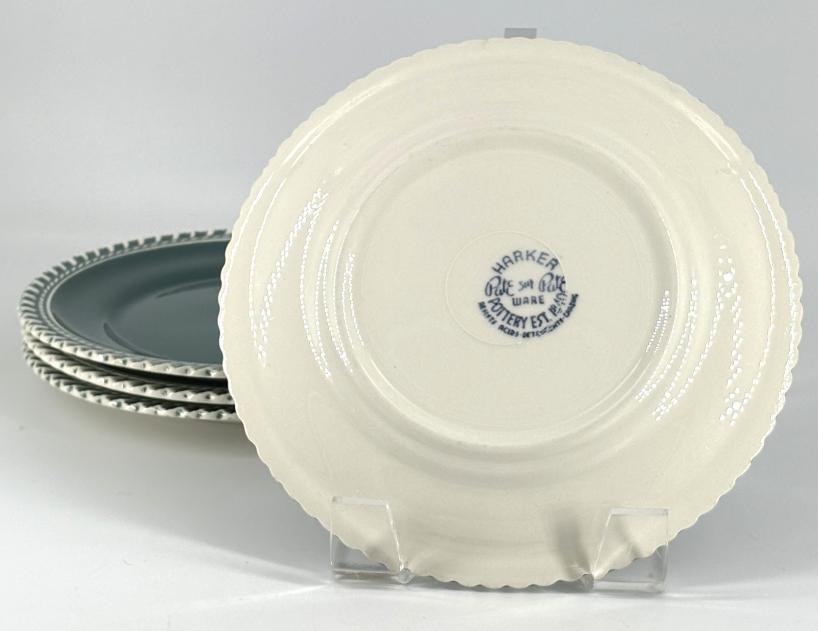 VTG Harkerware Corinthian Pate Sur Pate Bread & Butter 6″ Teal Green