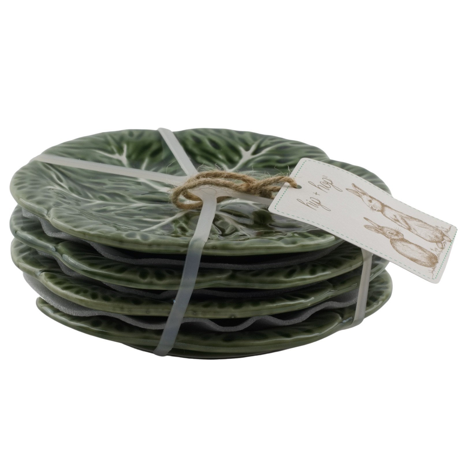 Hip & Hop Cabbage Leaf Lettuce Green Appetizer Side Cake Plates Set 4
