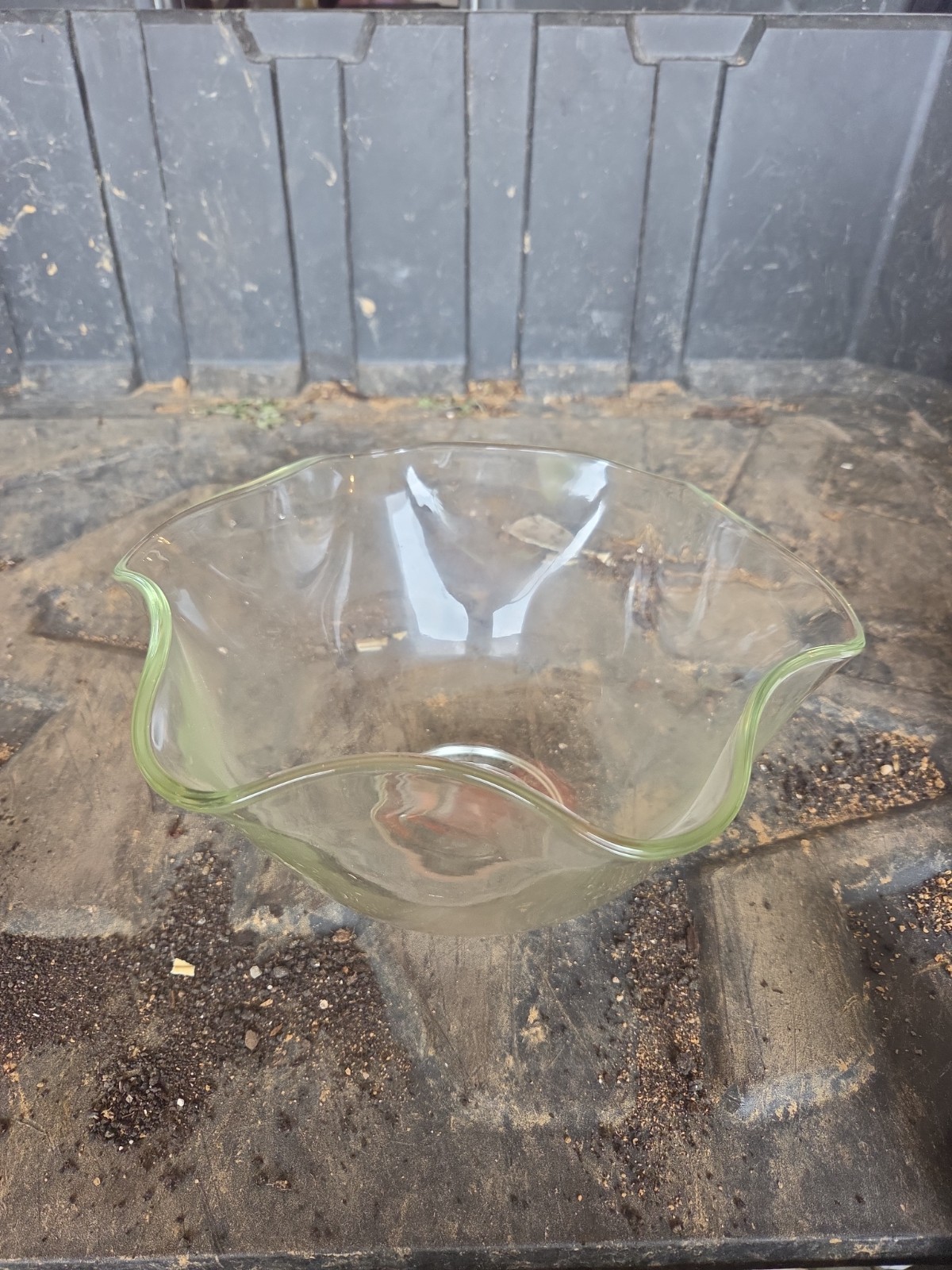 Vintage Indiana Glass Pale Green Tint Ruffled/Scalloped Edge Bowl Rare MCM Glass