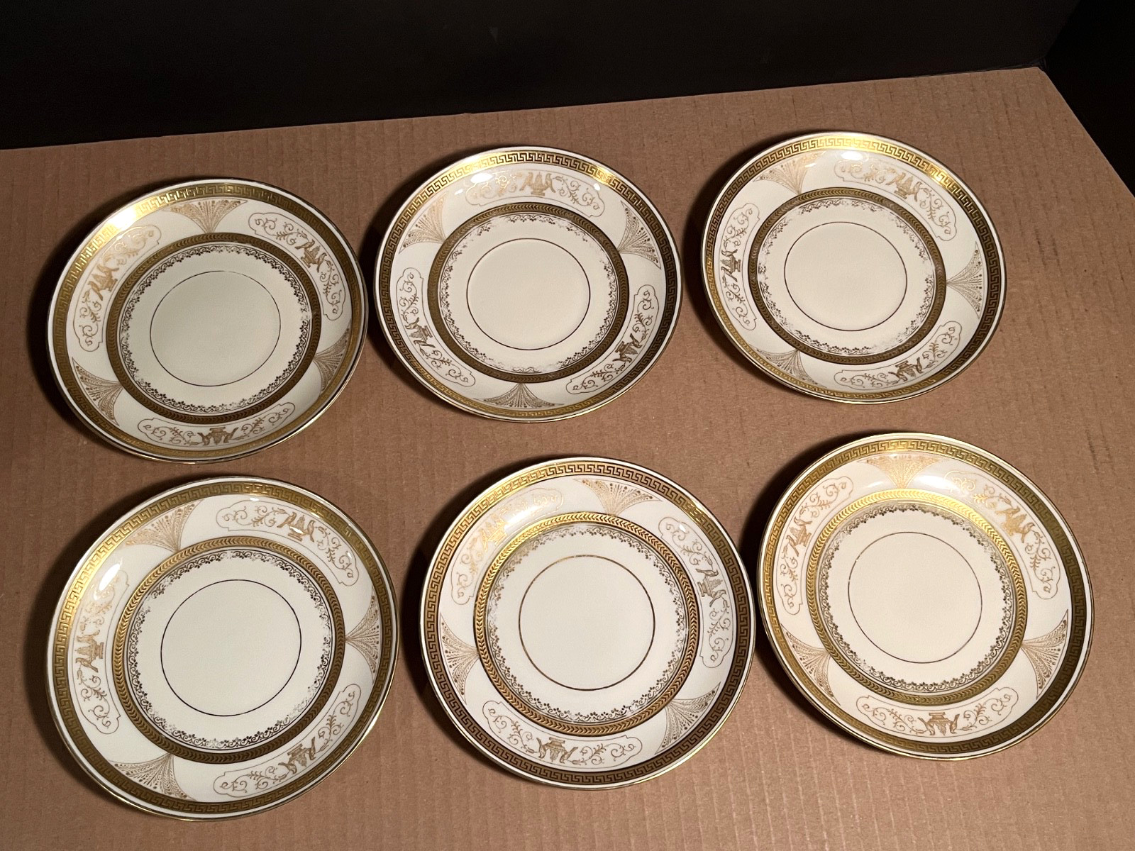 Antique Pirkenhammer Gold Encrusted Bouillon Cream Soup Cups Saucers Set of Six