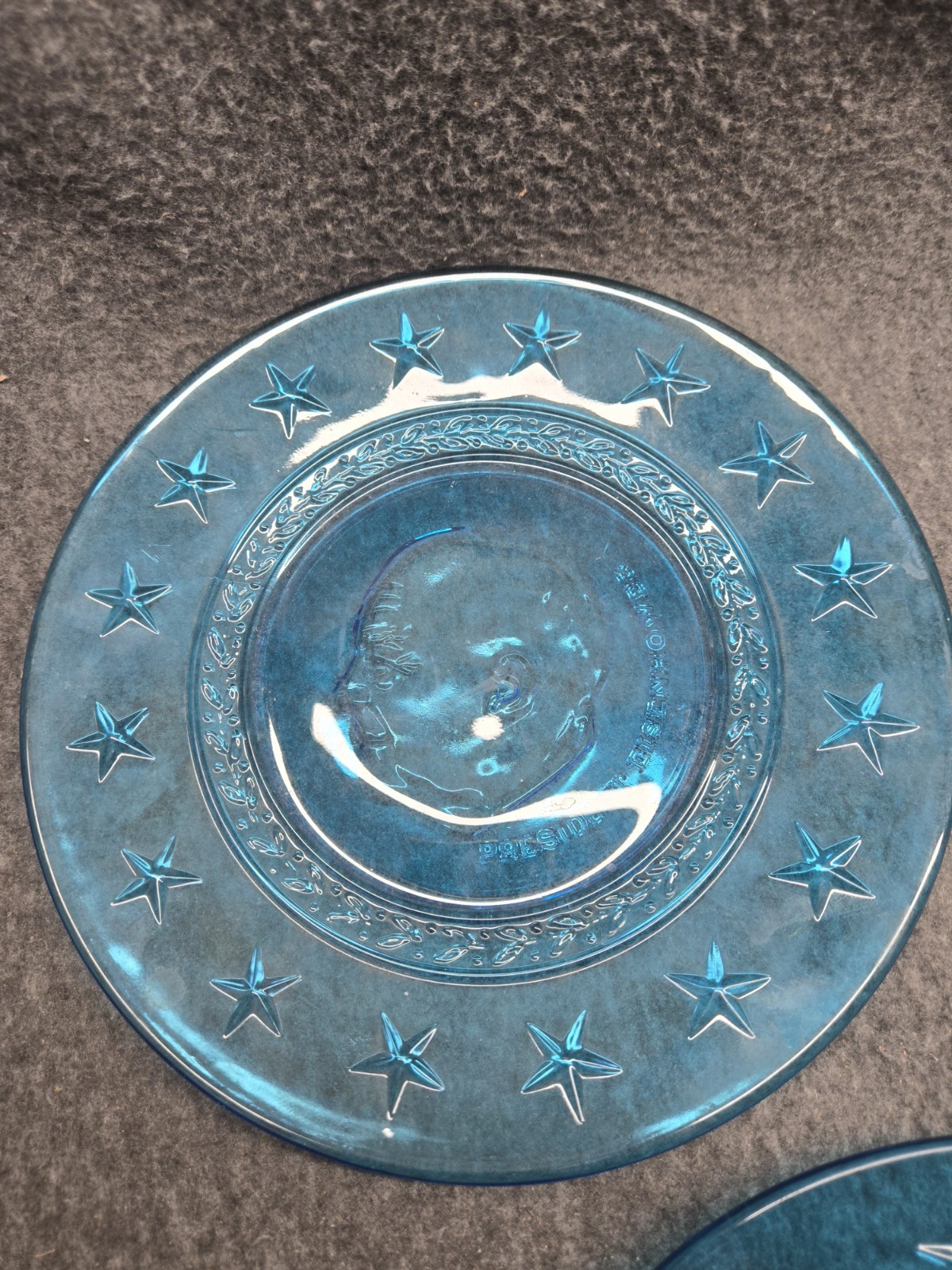3 Collectable 8” Blue Wheaton Glass President Plates Washington Lincoln