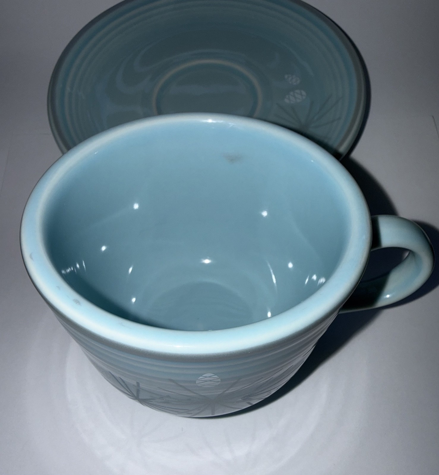 Fiesta Atomic Pine teacup and saucer on Sky